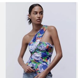 NWT-Zara Floral Asymmetrical One Shoulder Bodysuit